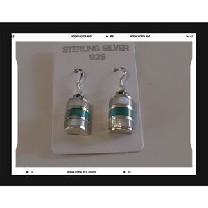 New~Beautiful 925 Sterling Genuine Turquoise & Mother of Pearl Inlay Earrings